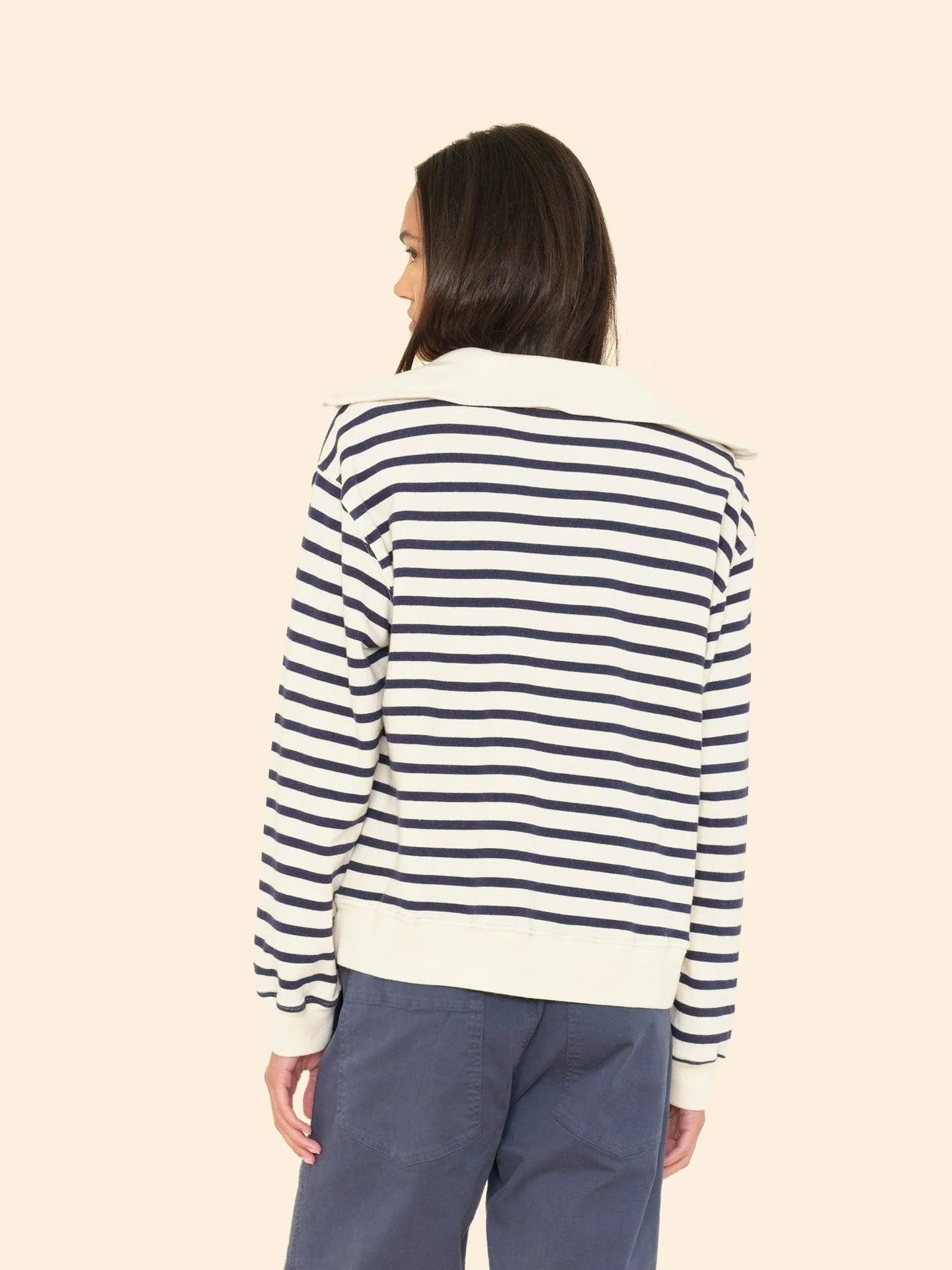 Xirena | Kat Striped Half-Zip Sweatshirt - Cotton French Terry Natural-Stripe - Image 3