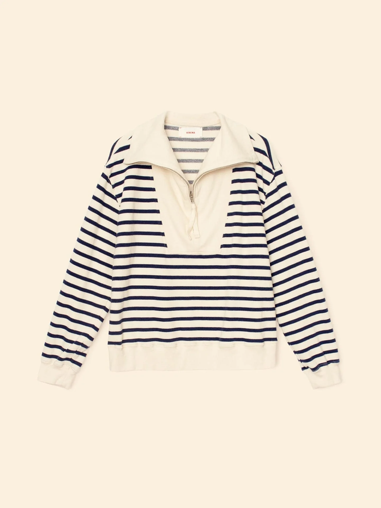 Xirena | Kat Striped Half-Zip Sweatshirt - Cotton French Terry Natural-Stripe - Image 5